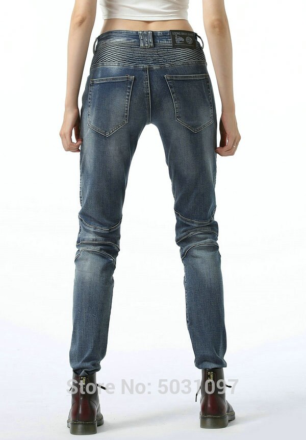 Loong Biker motorcycle riding pants 100% cotton protective leisure jeans female knight casual loose trousers