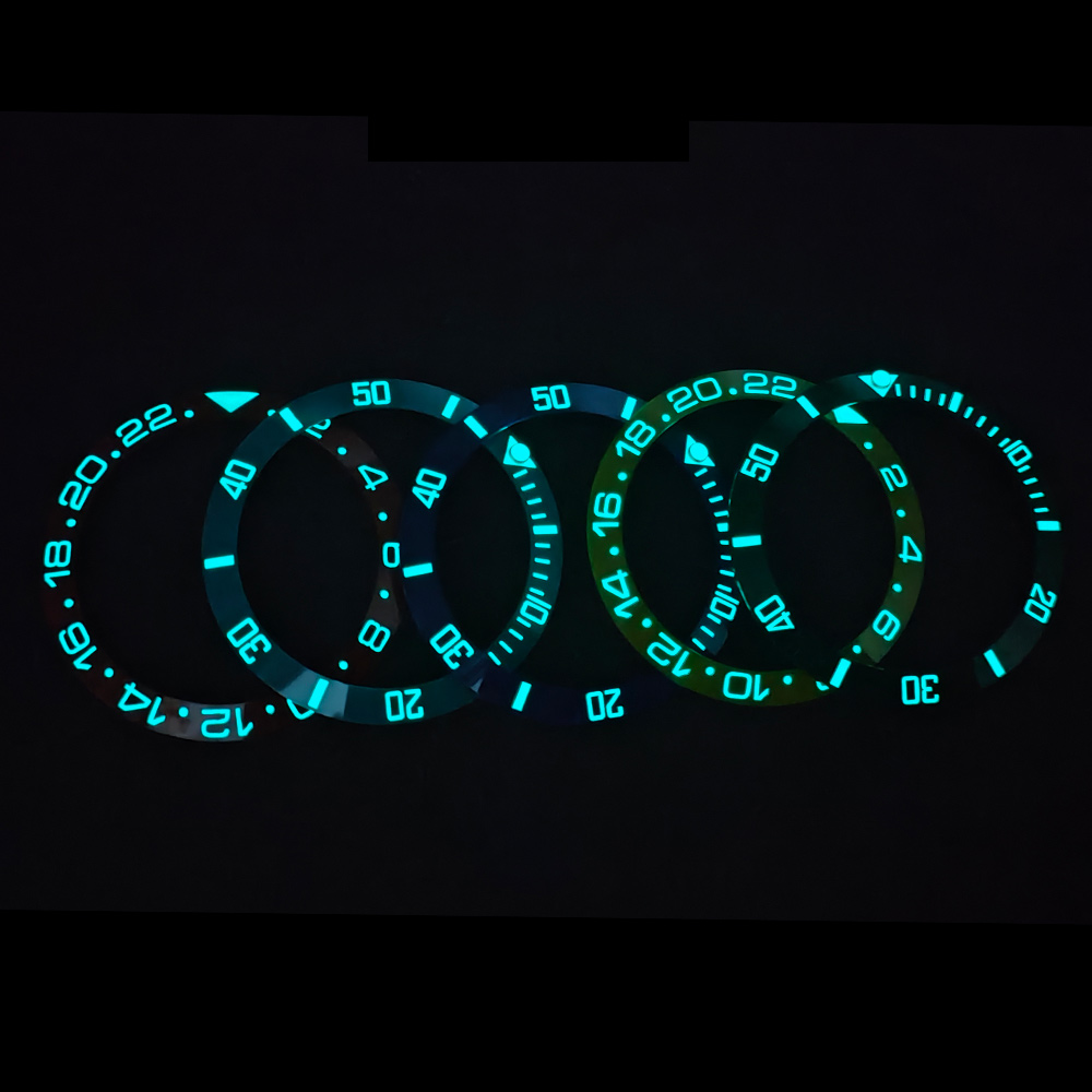 Inserto de bisel de reloj GMT luminoso azul de 38mm apto para SKX007 SRPD GMT caja de reloj NH35 piezas de anillo de inserción de bisel de cerámica