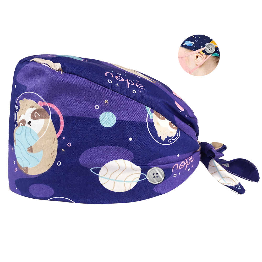 adjustable Buttons Bandage Scrub hats Beautician cartoon printing working hats unisex spa Breathable Scrubs caps: 12115