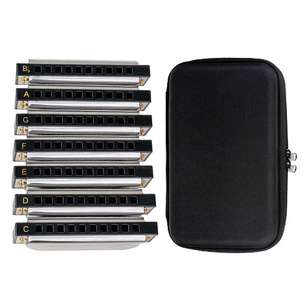 Naomi förseglade 7 st munspel bluesband munspel set (c, d, e, f, g, a, bb nycklar ) 10 hål med vadderad bärväska