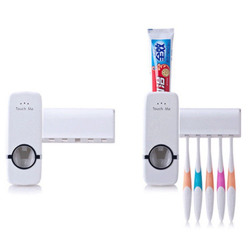 Wit Automatische Tandpasta Dispenser 5 Tandenborstelhouder Set Wall Mount Stand