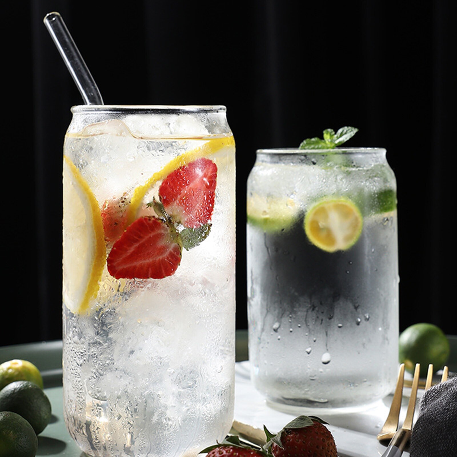 570ML Large Capacity Juice Cup Glass Coke Cup Pop Can Shaped Glass Cold Drink Cup High Borosilicate Glass Single Layer Cup