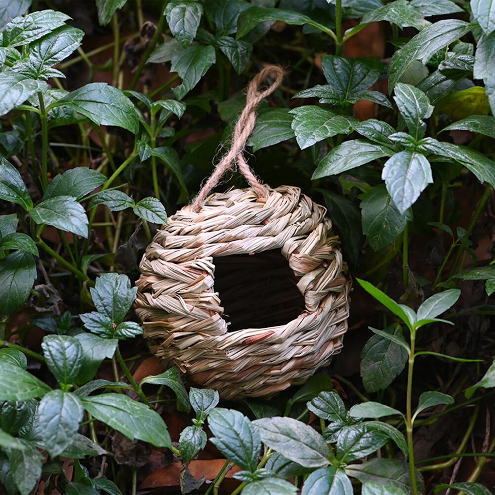 Casa de pajita tejida hecha a mano, Nido de Pájaro de forma redonda, artesanía para patio al aire libre, jaula tejida a mano para cría de pájaros