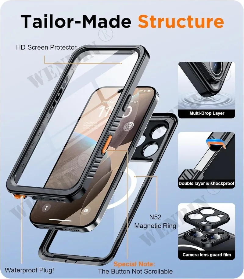 Ip68 vattentätt fodral för iphone 16 15 14 13 max plus metall aluminium dykning undervattens simning utomhussportsfodral