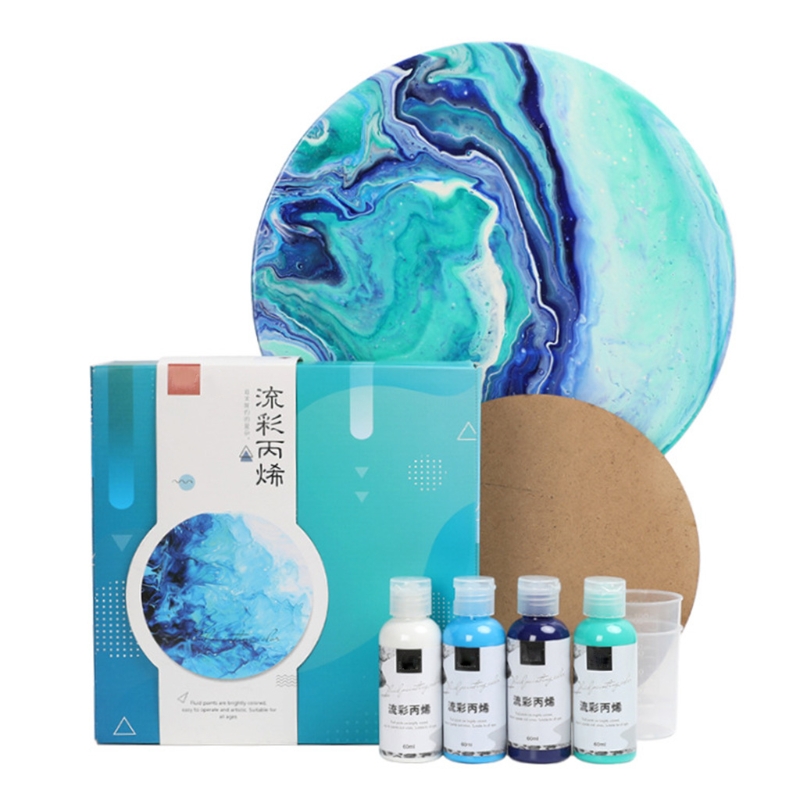 Premium Fluid Acrylic Paint Set 4 Pieces Bottles High-Flow Paint Art Supplies for Canvas Glass Papers Woods Tiles: BL