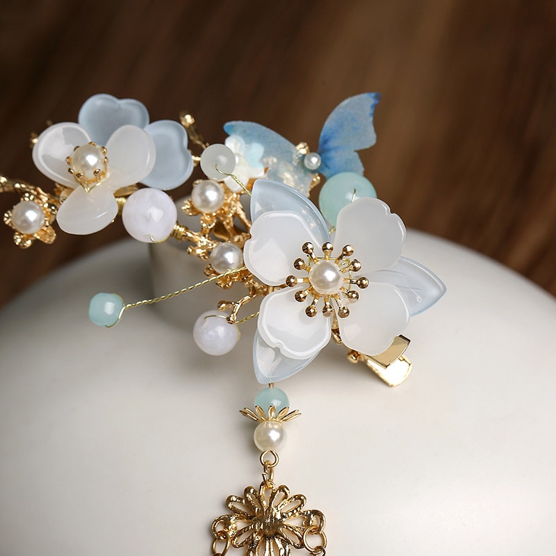Vintage kinesisk blomst sommerfugl lange kvaster hårnåle sæt smukke smykkesæt hår smykker tilbehør lb – Grandado