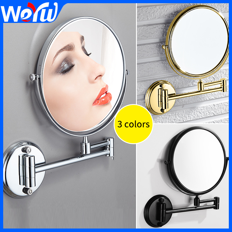 Wall Mirror Round Bathroom Makeup Mirror Stainless Steel Double Face Dressing Mirror Rotating Cosmetic Silver Make Up Tool