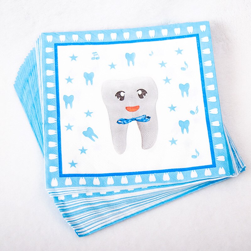 Blå min första tand tema fest dekoration porslin papper kopp tallrik servetter baby shower ballonger pojke födelsedagsfest tillbehör: Servett 20 st