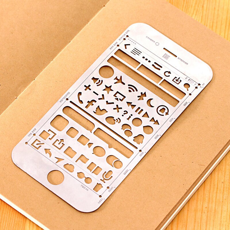 Diy Novelty Metal Hollow Ruler Cute Phone Square Shape Rulers for Kids Drawing Kawaii Item School Supplies