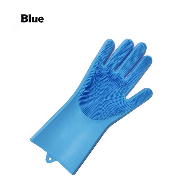 1PC Silicone Dishwashing Scrubber Gloves Kitchen Cleaning Gloves Bath Pet Dog Left Right Hand Gloves Household Cleaning Tools: Blue Right