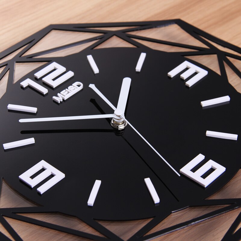 Meisd Creatieve Geometrische Stille Grote Acryl 3D Wandklokken Digitale Moderne Stijl Zwart Quartz Opknoping Horloge Met Muurstickers