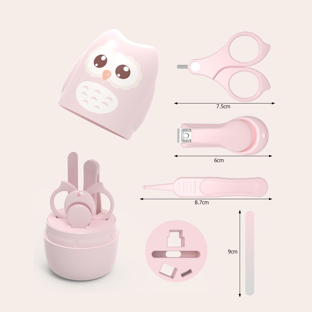 4pcs Infant Baby Nail Care Suits Baby Scissors Nail Clippers Tweezers Nail Files Daily Newborn Nail Shell Shear Manicure Kit: Pink