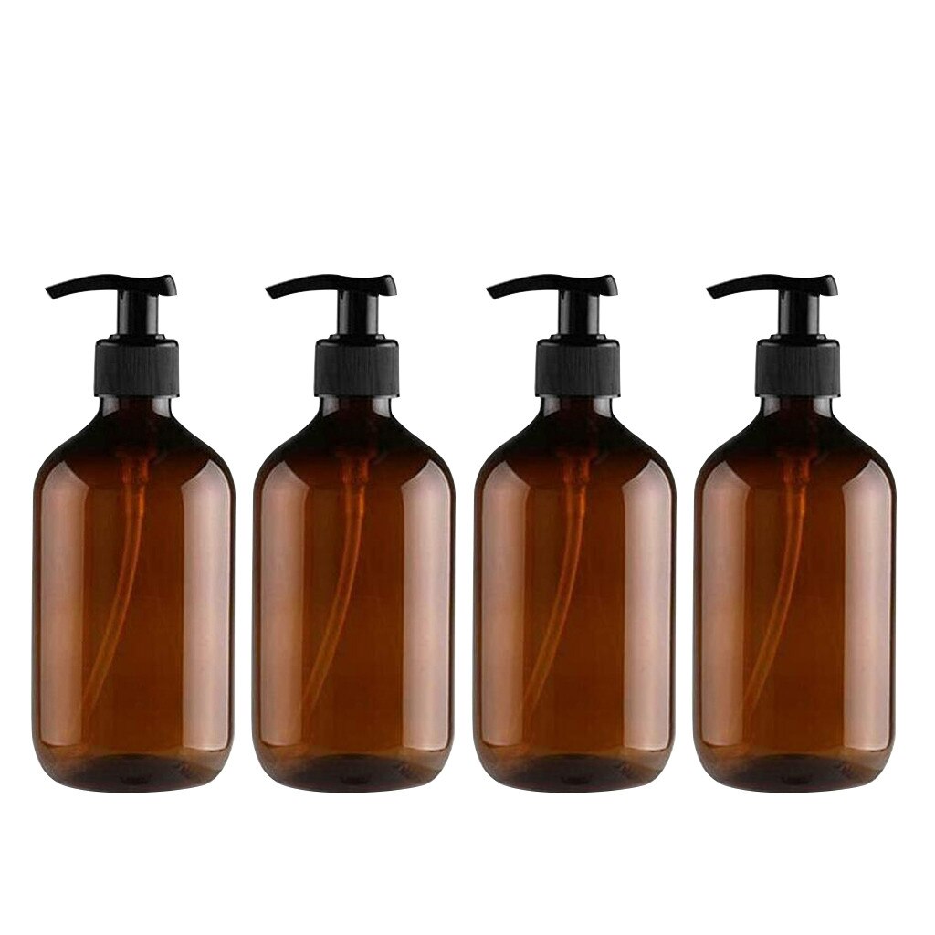 4pcs 500ml Transparent Pet Plastic Bottles With Black Screw Caps Recyclable Reusable Shampoo Bottle Portable Bath Accessories: Brown 