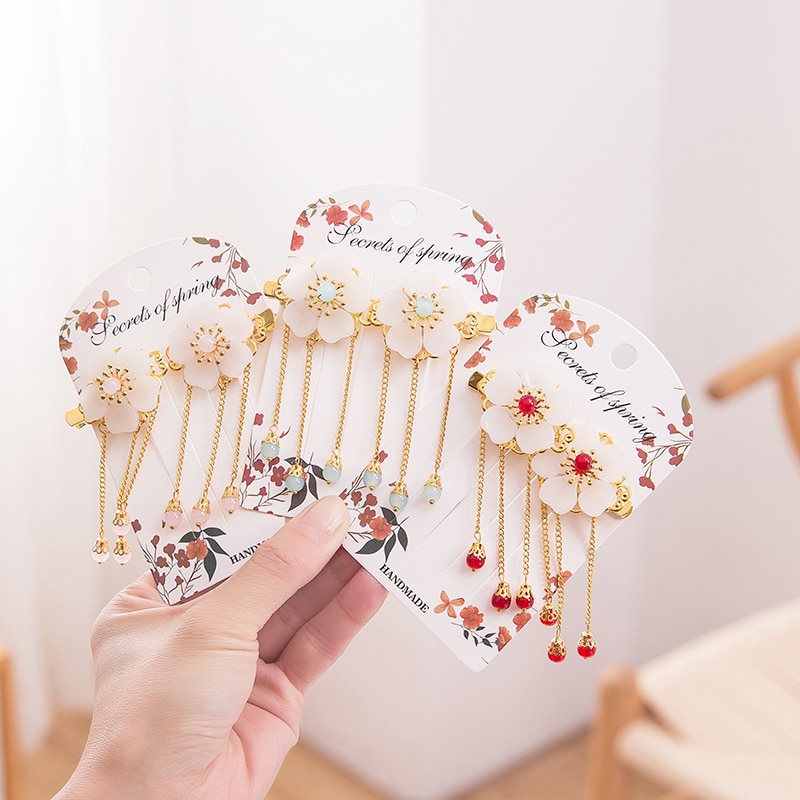 2 stuks antieke chinese haarspelden voor meisjes, bloemen, haarkam, clip, kwastje, haarspelden, kinderhoofddeksels, haaraccessoires