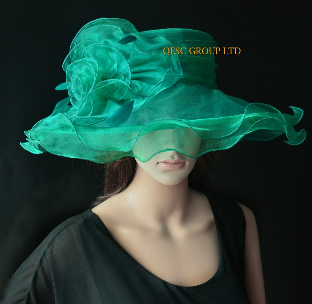 Dark green Wide Brim organza hat formal for wedding women's hat,kentucky derby,ascot races,melbourne cup,party.