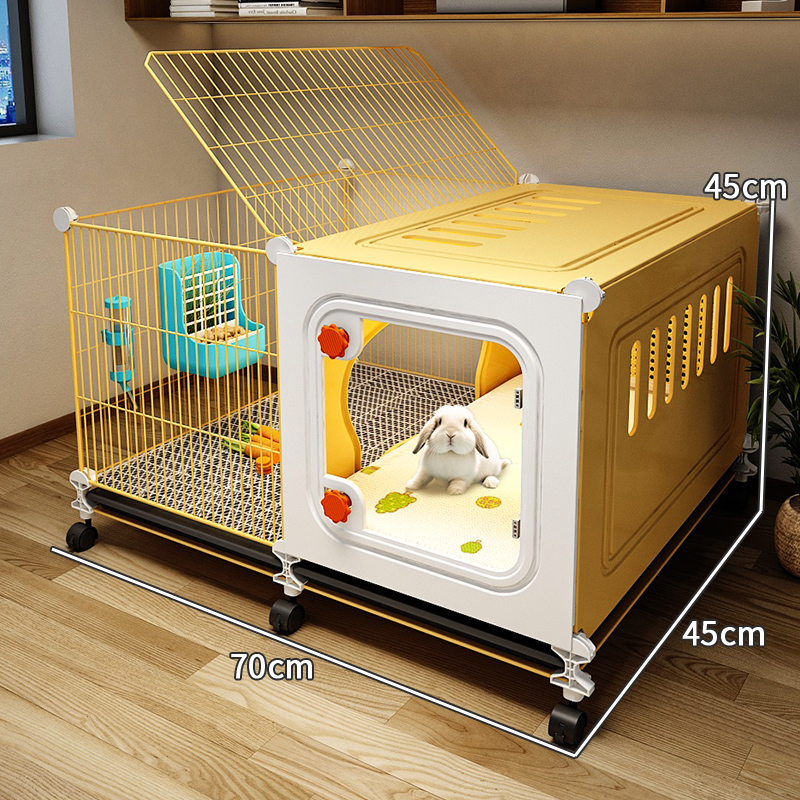 Jaula grande para conejos con zona para dormir separada, cómoda interior con bandeja extraíble para conejillos de indias, casa para conejitos, recinto para conejillos holandeses: Leopardo