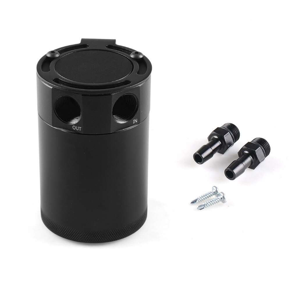 Tanque de captura de aceite Universal, accesorio compacto con volantes, depósito de aluminio de 2 puertos, piezas de tanque de combustible, tetera transpirable de dos agujeros: Negro
