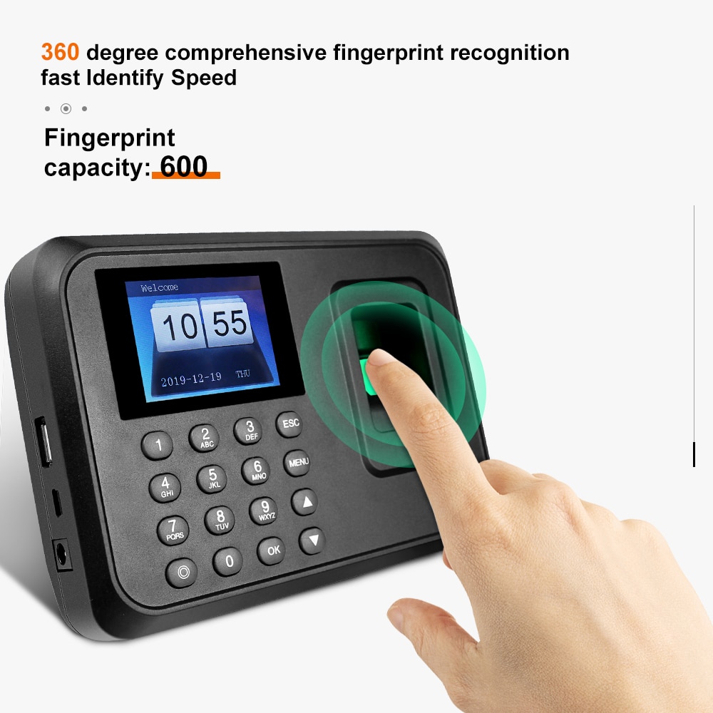2.4inch USB Biometric Fingerprint Time Attendance Machine Finger print Time Clock Device Employee Office Check-in Recorder A6