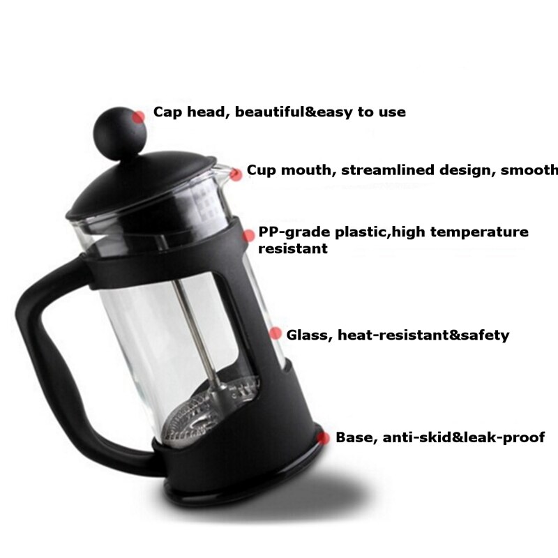Prensa Francesa de vidrio resistente al calor, prensa de café, filtro de té, émbolo, cafetera, accesorios de café para el hogar, 350ml