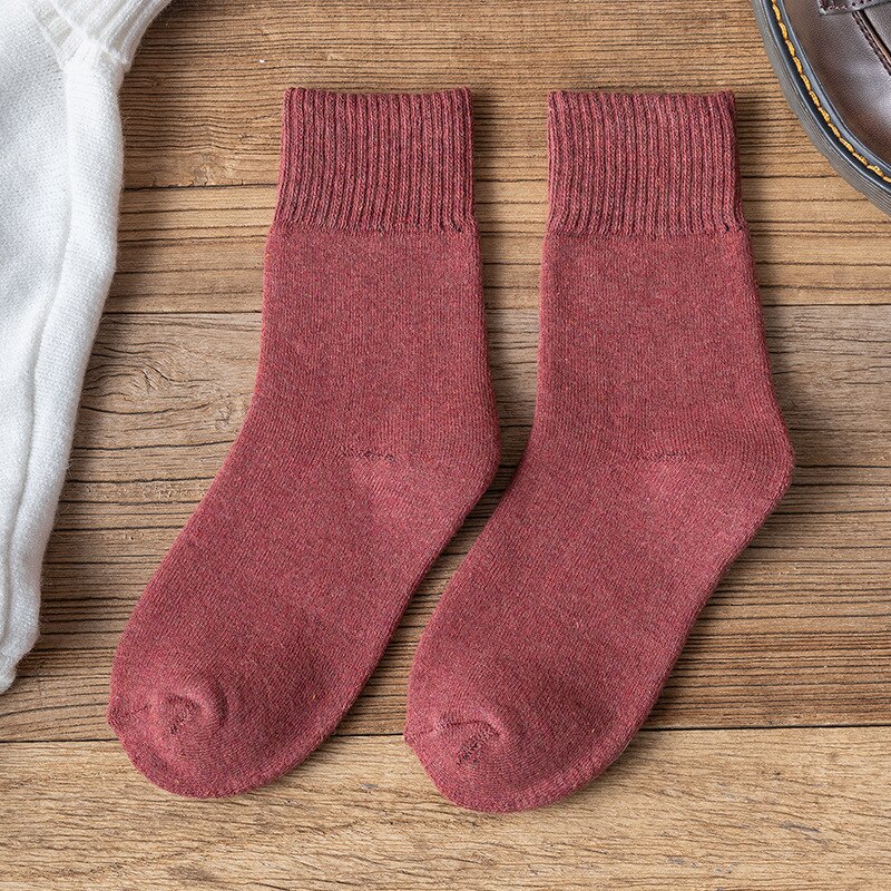 Winter warme damessokken effen kleur badstof dikke sokken dames 1 paar/verpakking: Rood