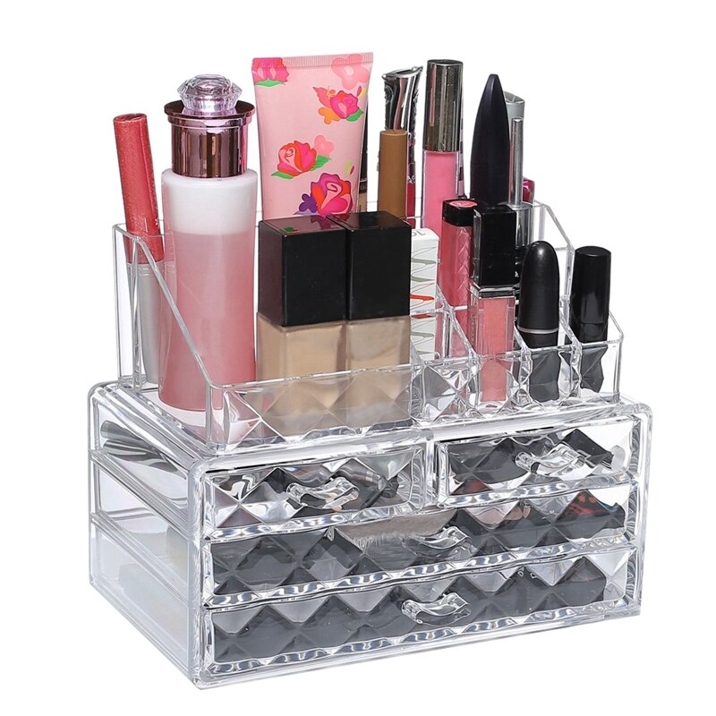 LUDA Diamond Pattern Jewelry & Cosmetic Storage Display Boxes Two Pieces Set