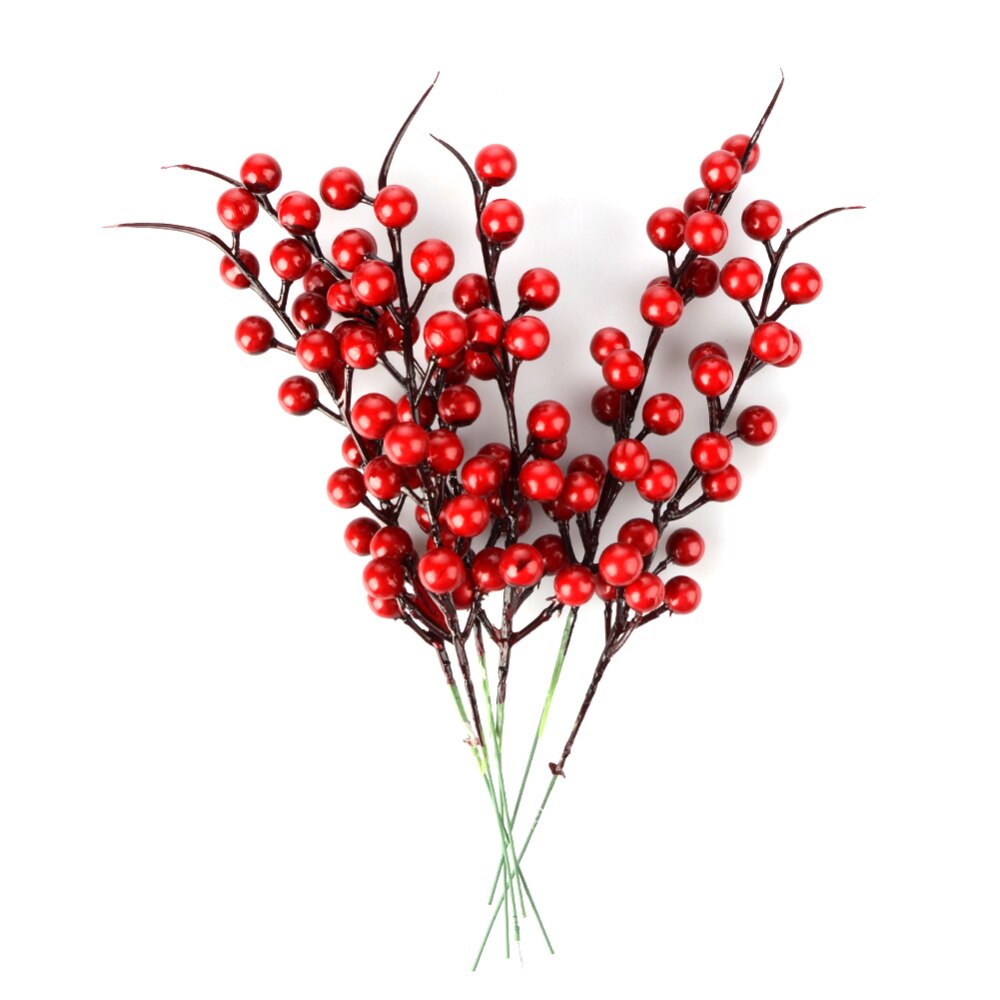 Kunstig fyrretræ kegle rød bær buket blomst gren juledekoration bryllupsfest indretning festlige forsyninger 10 stk 26cm