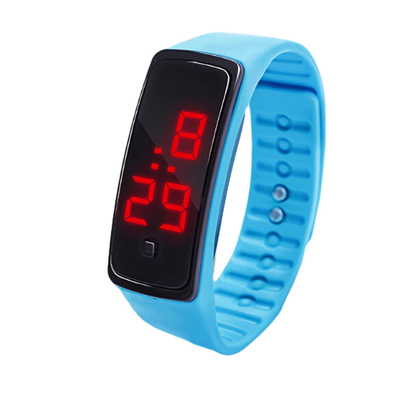 Mens Frauen Uhr LED Digital Anzeige Sport lässig Luxus Schwarz Armbinde Uhr freundlicher Studenten Kieselsäure Gel Uhr D9: Himmel Blau