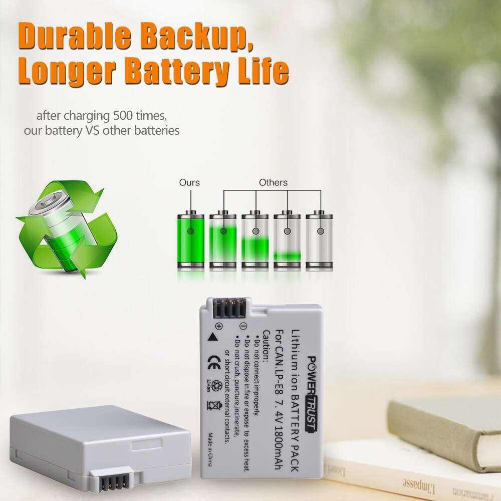 Cargador y baterías de LP-E8 de 1800mAh para Canon LP E8, Compatible con Canon EOS Rebel T3i T4i T5i EOS 600D 650D 700D Kiss X4 X6