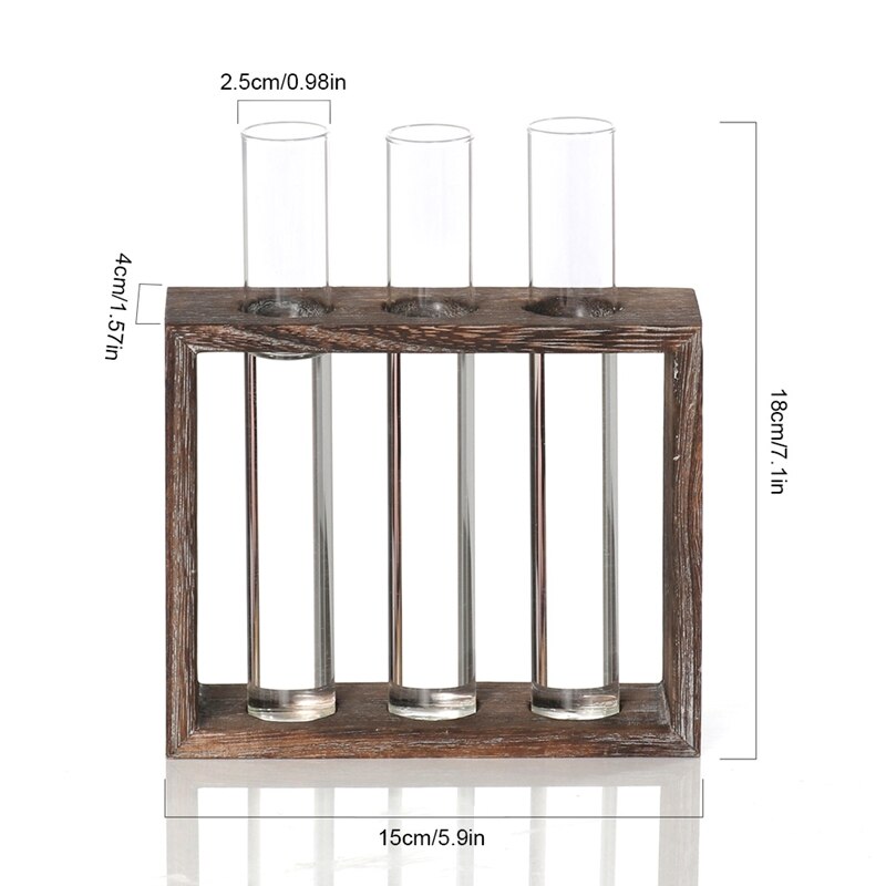 Glas provrör vas plantera blomkrukor med trä stativ hydroponiska växter bonsai kruka hem bordsskiva trädgård dekoration: 3 hål