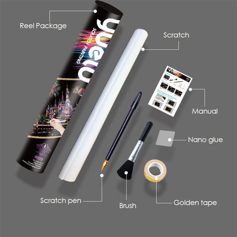 Diy Handleiding Schrapen Schilderij Grote 75*52Cm Reel Wereldberoemde Lanscape Building Night View Kras Schilderen Papier tekening Speelgoed