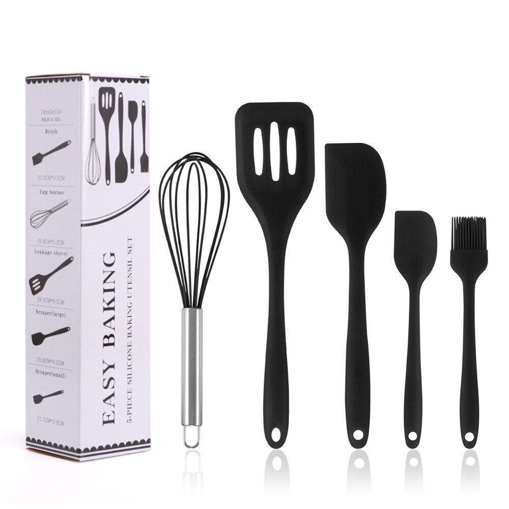 Silikon köksredskap köksredskap set non-stick köksredskap verktyg äggvispar turner oljeborste köksredskap bakset: Svart