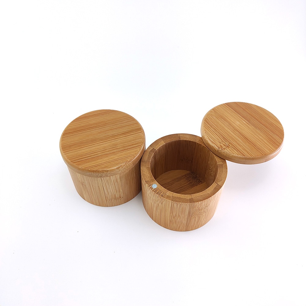 Bamboe Ronde Zout Doos Met Magneet Keuken Bamboe Pot Bamboe Kan Bamboe Container Gebruikt Voor Thee Of Koffie Of Suiker