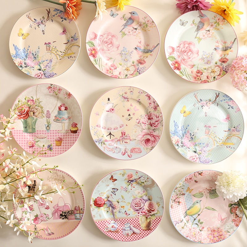Porslin lantlig stil kärleksfat blomma utsökt liv dinne tallrik biff tallrik europeisk amerika stil levande