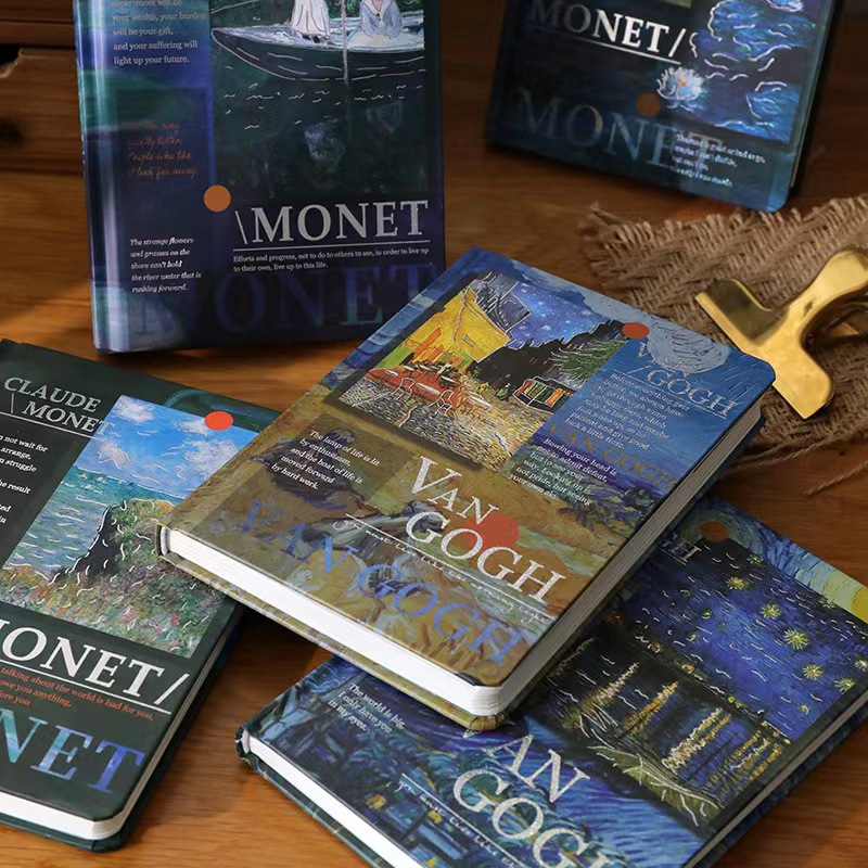 Van Gogh / Monet Oil Painting Series Notebook Color Page Illustration Hardcover Beautiful Diary Student Notepad