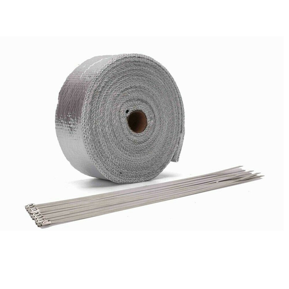 Silver 1 Roll of Insulation Tape 6*Ties Exhaust Insulation Thermal Heat Wrap Tape