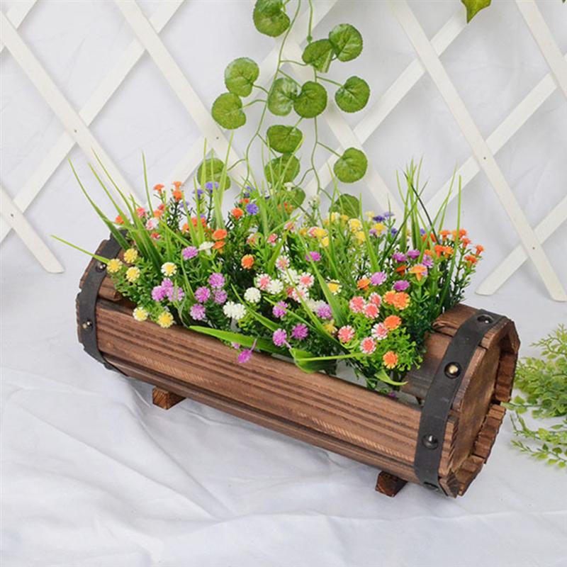 2 unids/set la mitad de maceta de barril maceta de madera para flores carbonizado anticorrosivo contenedor