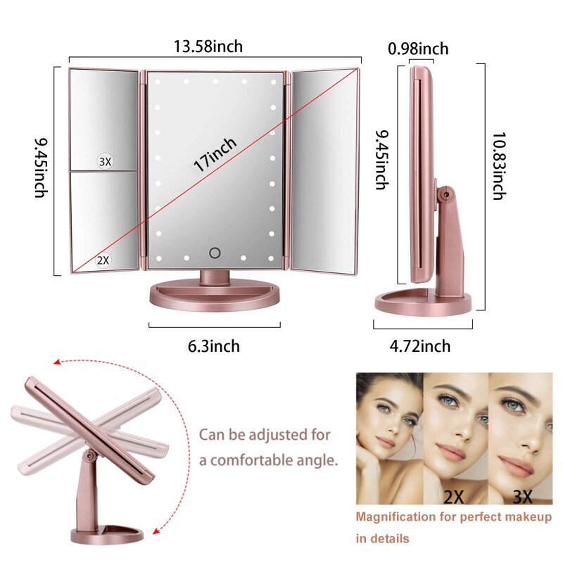 Espejo De Tocador De Aquillaje Con Luces LED, Auento 2X3X, Espejo Iluinado Con 22 Luces LED