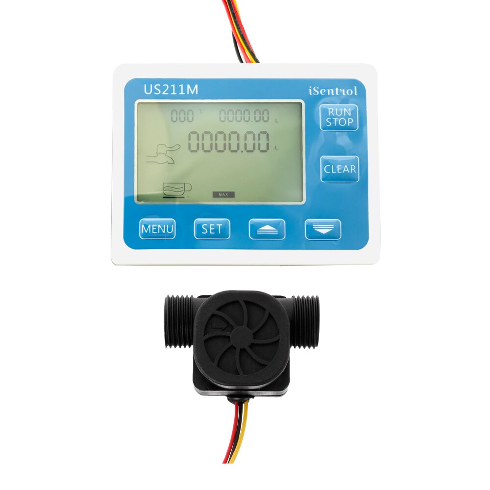 US211M Digital Flow Meter Totalizer Flow Measurement with Nylon Water Flow Sensor USN-HS21TA G1/2" Turbine Flowmeter iSentrol