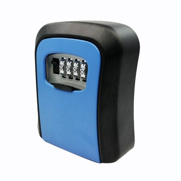 Key Lock Box Wall Mounted Aluminum alloy Key Safe Box Weatherproof 4 Digit Combination Key Storage Lock Box Indoor Outdoor: Blue