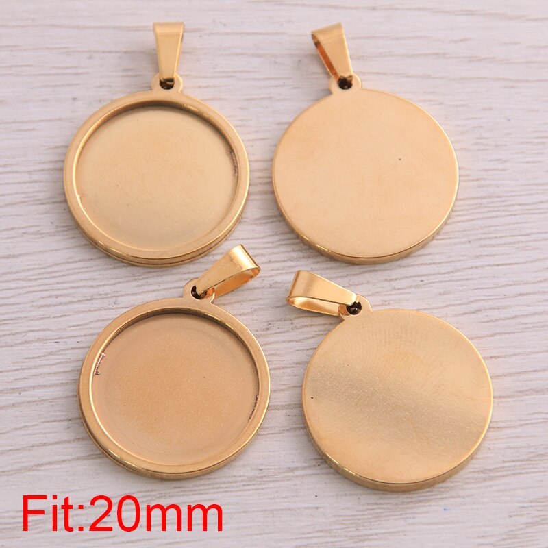 5 Pcs Goud Rvs Ronde 20-40 Mm Cabochon Base Instellingen Diy Blank Hanger Trays Voor Sieraden Maken: 20mm