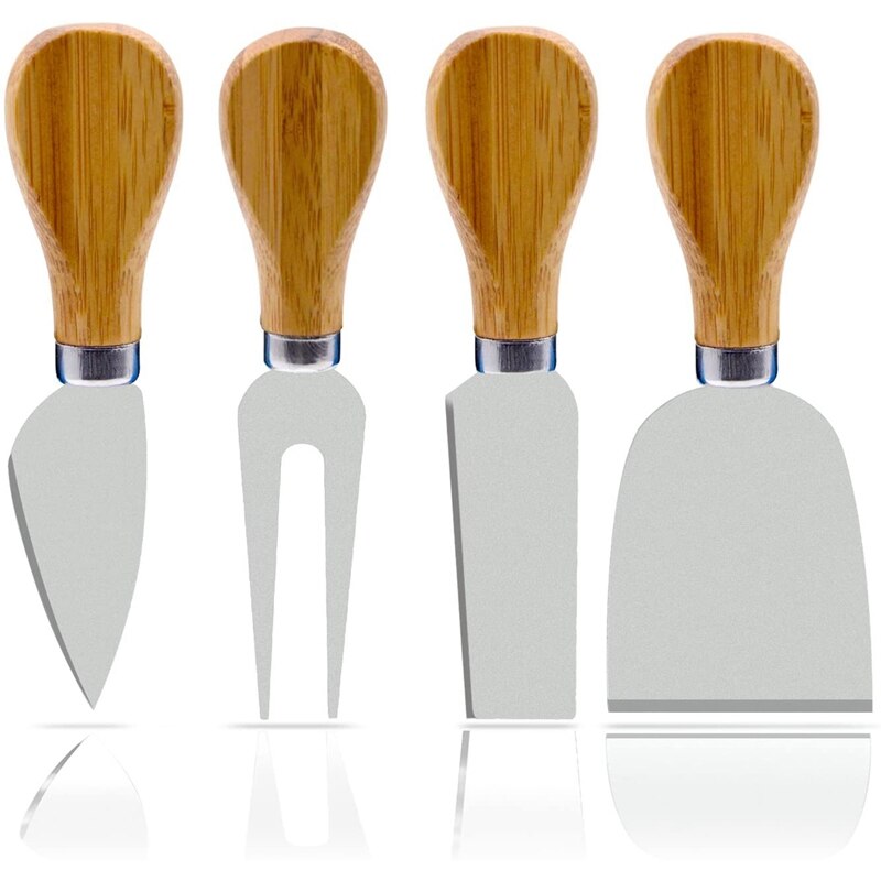 4 Pieces Set Cheese Knives with Bamboo Wood Handle Steel Stainless Cheese Slicer Cheese Cutter (Bamboo Handle): Default Title