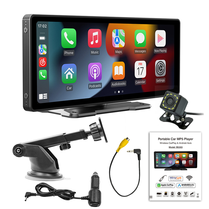 10.26- inch multimediaspeler met scherm, wifi, video, carplay, android auto, mirrorlink, parkeerhulp en achteruitrijcamera voor ios- en android-telefoons: Wit