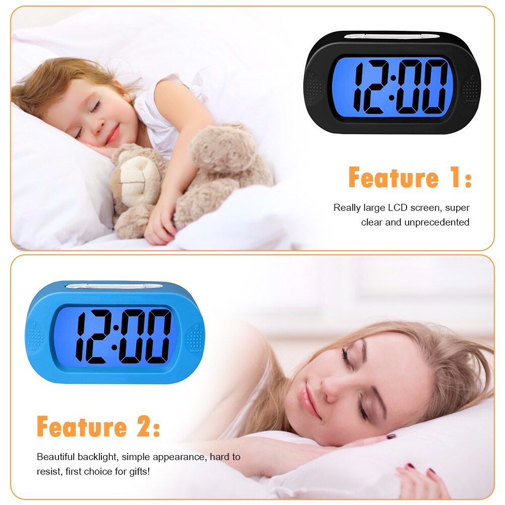 Silicone LCD Digital Alarm Clock Electric Snooze Clock Silicone Luminous Table Clock Home Decoration Alarm Clock Black Blue