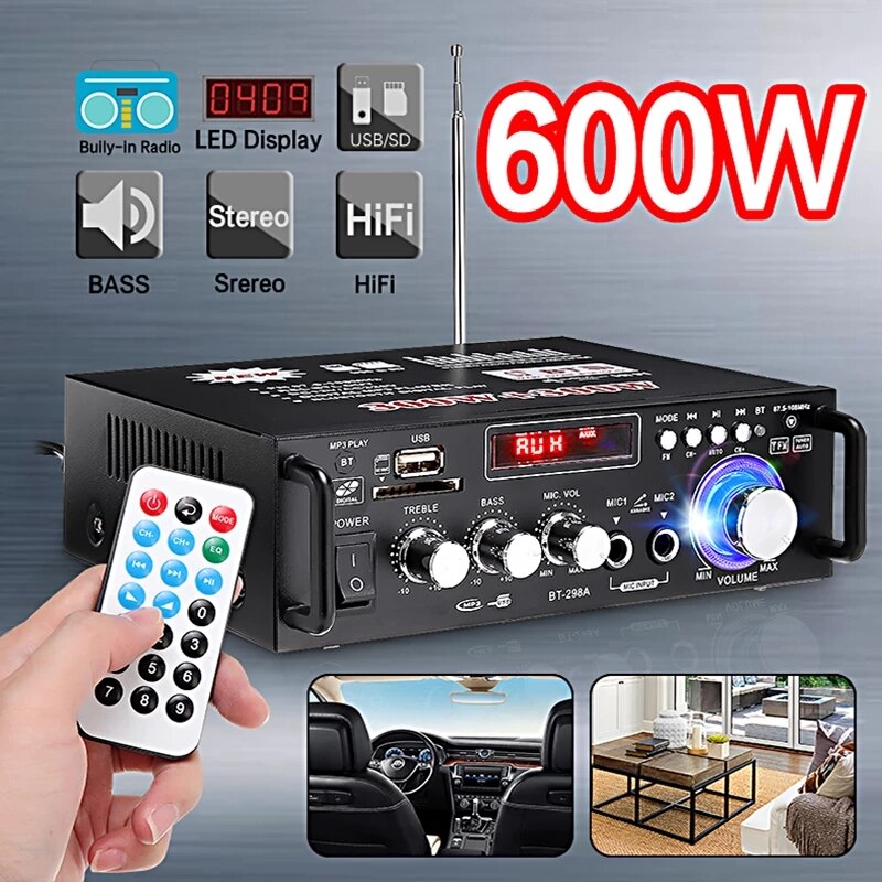 600W Home Amplifiers Audio bluetooth Amplifier Subwoofer Amplifier Home Theater Sound System Mini Amplifier: 220V