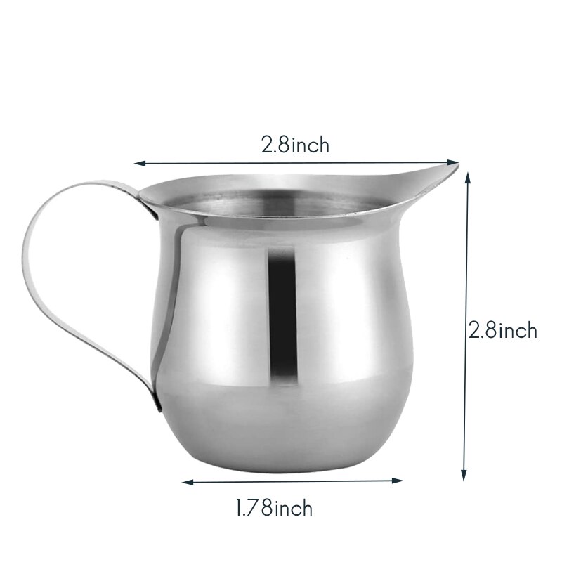 Set of 3 Stainless Steel Creamers, 5Oz, Mirror Finish, Comfort Grip Handle, Coffee Cup