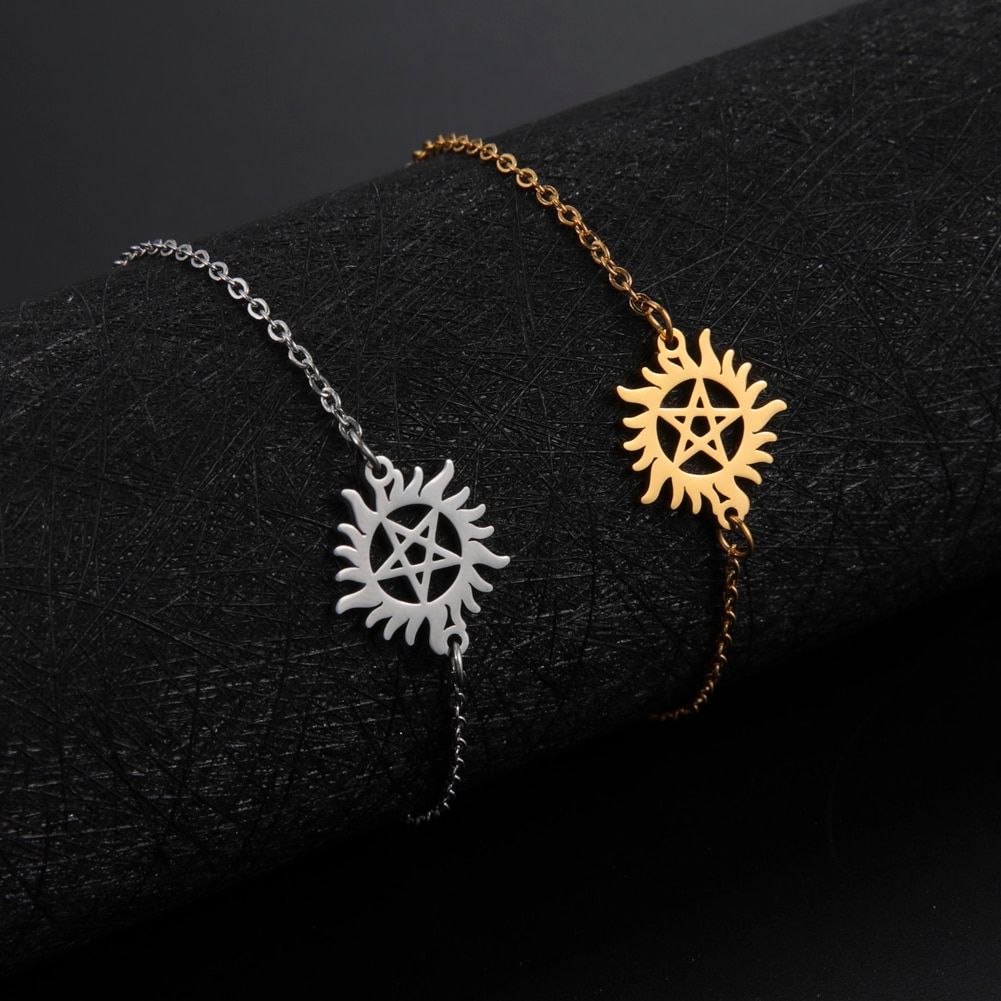 Skyrim Pentagram Charm Armbanden bij de hand Vrouwen Mannen Rvs Shining Sun Pentagram Armband Bovennatuurlijke Dean Sieraden