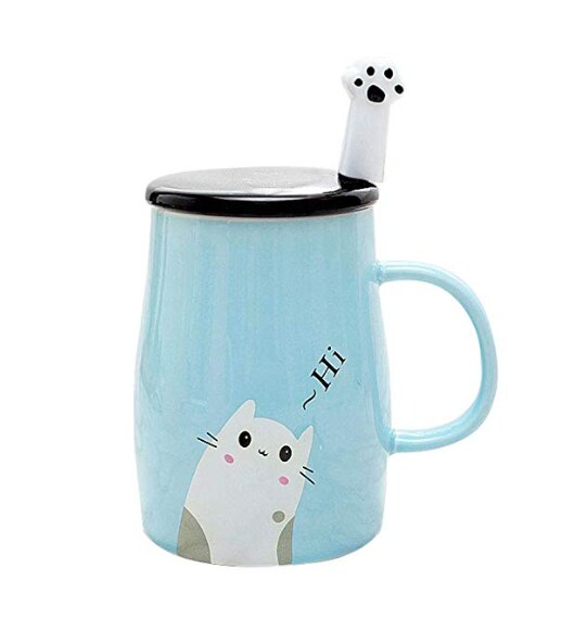 roze kat hittebestendig cup kleur cartoon met Lepel kitten melk koffie keramische mok kinderen cup kantoor: blue