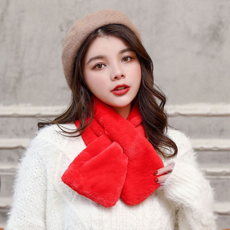Écharpe d'hiver en fausse fourrure douce et confortable, cache-cou épais, peluche chaude, écharpe croisée, col châle, écharpe bavoir de couleur unie