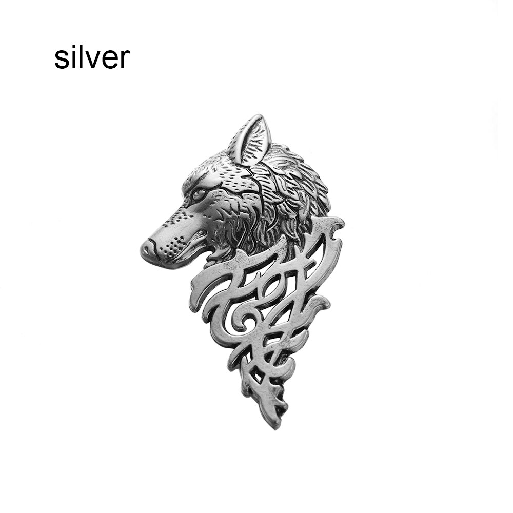 Insignia de lobo Punk para hombre, broche de solapa, Pin de camisa, traje, Collar, joyería, decoración artesanal: Plata antigua