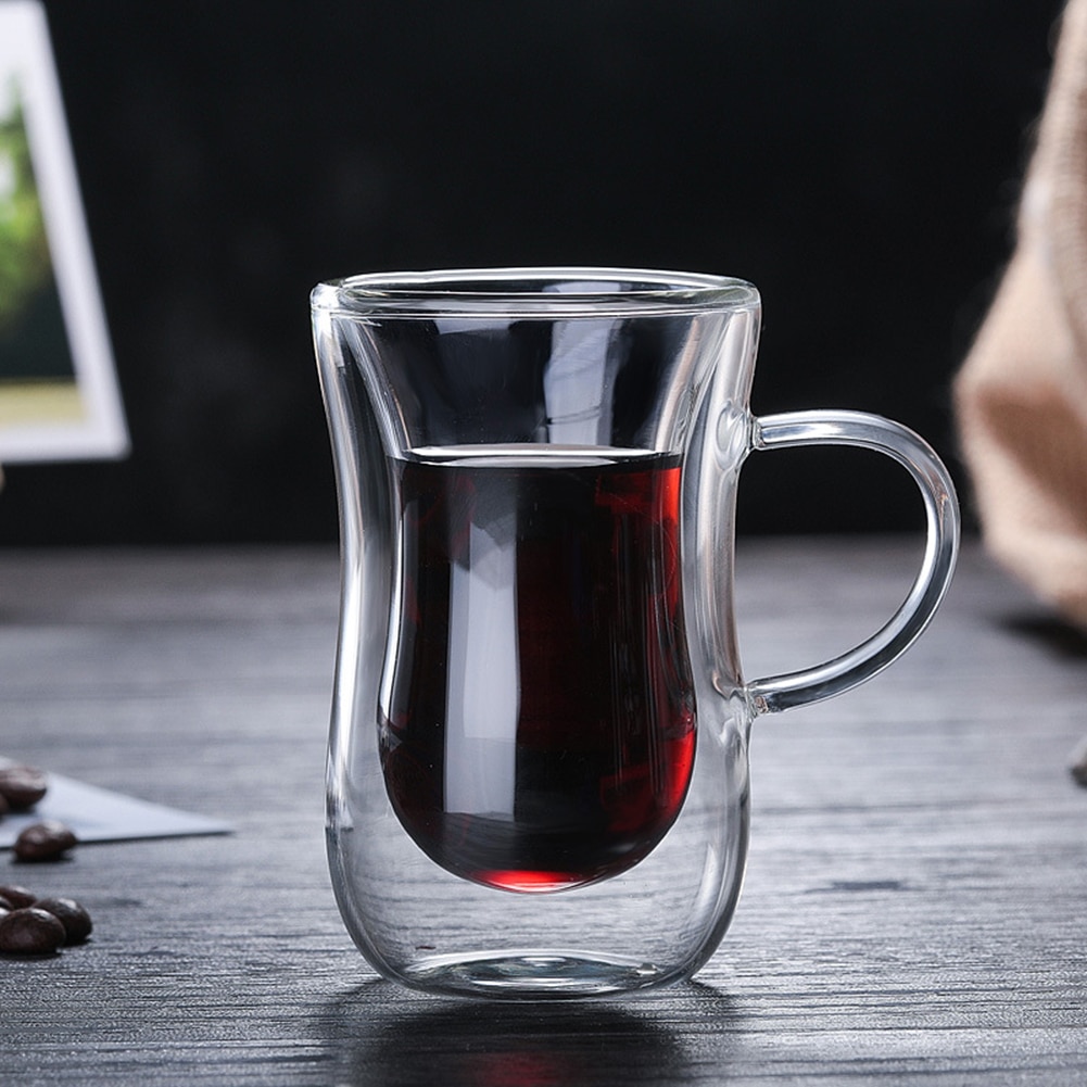 80ml Transparent Double Wall Heat Insulated Glass Cup Coffee Tea Milk Container Double Anti-Scalding Glass Milk Juice Cup